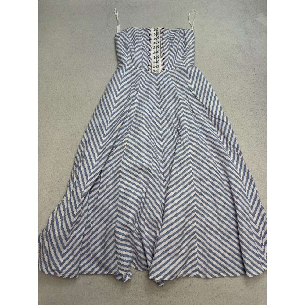 Maeve Anthropologie Strapless A Line Midi Dress Women's XX-Small Blue Stripe